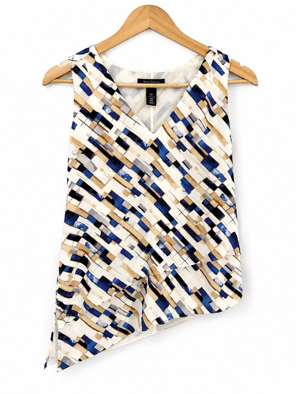 White House Black Market Small 100% Silk Abstract Print Asymmetrical Tank Top